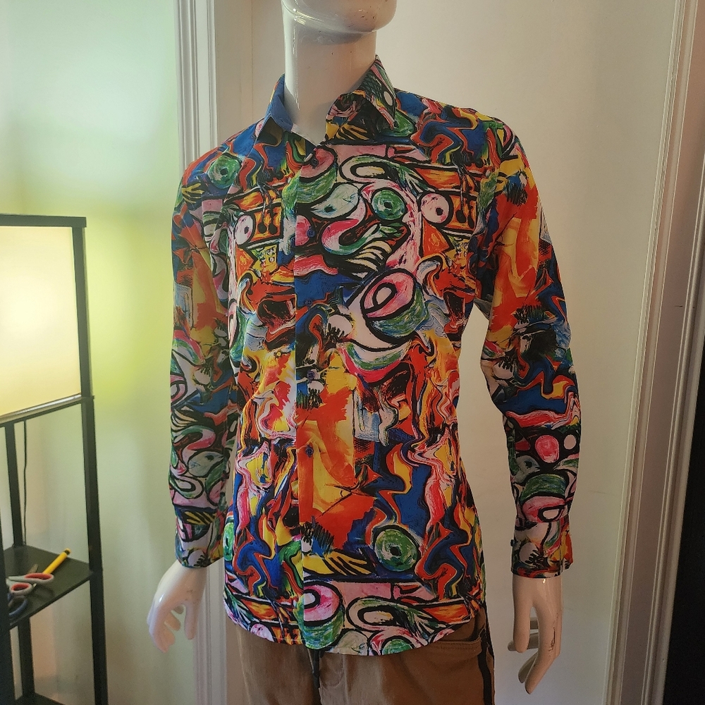 Suslo Couture men’s slim fit floral button down shirt size large A8